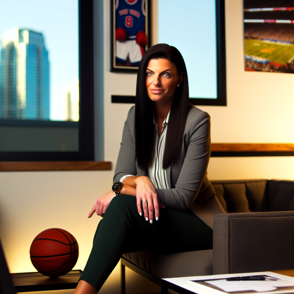 Entrepreneur in a modern office with subtle sports memorabilia, representing leadership in sports and education initiatives in Ohio