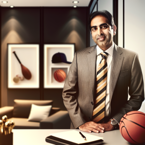 Professional entrepreneur in an office with subtle sports decor representing leadership, education, and community support in Northeast Ohio