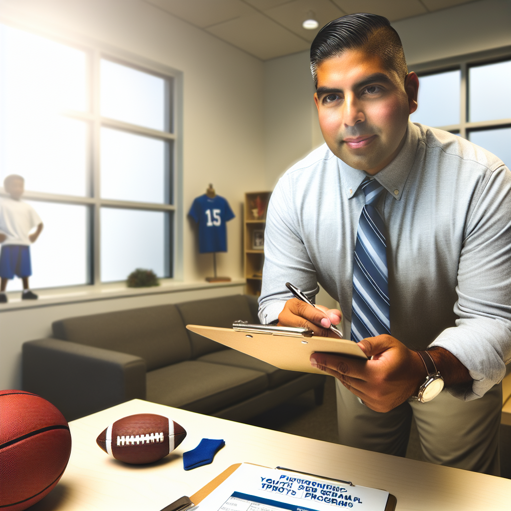 Entrepreneur reviewing youth sports and education plans in a modern office