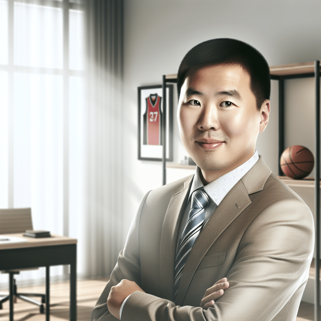 Entrepreneur in a modern office with subtle sports memorabilia representing leadership in sports and education in Ohio