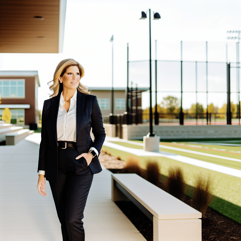 Entrepreneur and community leader near a sports field and school campus in Ohio