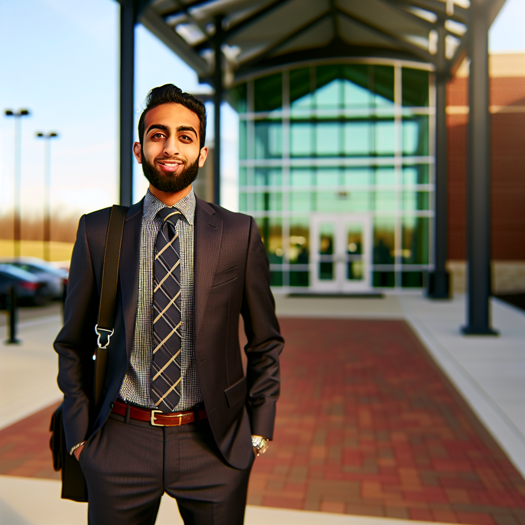 Entrepreneur near a modern sports facility representing leadership in sports and education