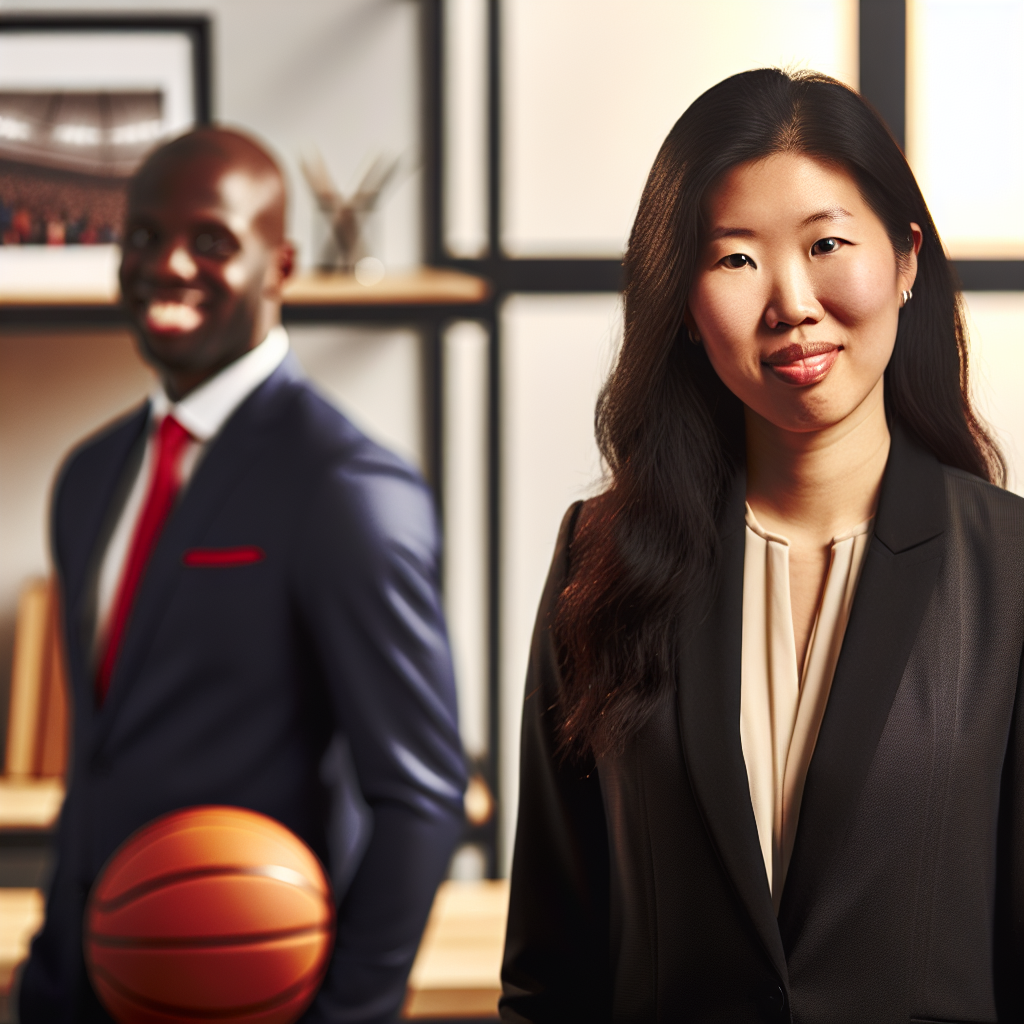 Entrepreneurial community leader in an office setting with subtle sports decor, representing support for education and scholarships in Ohio