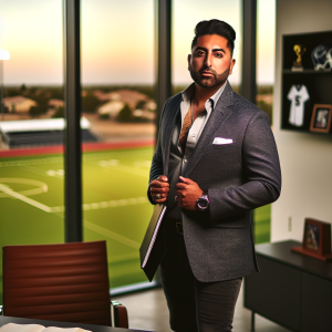 Entrepreneur looking out over a community athletic field in Ohio, reflecting on sports and education initiatives